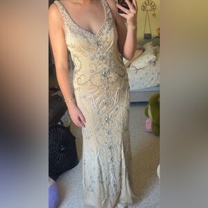 Elegant Beaded Cream Evening Gown